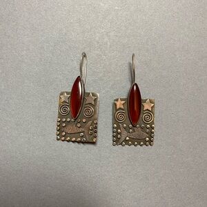 Vintage artisans fish star sterling silver carnelian boho earrings